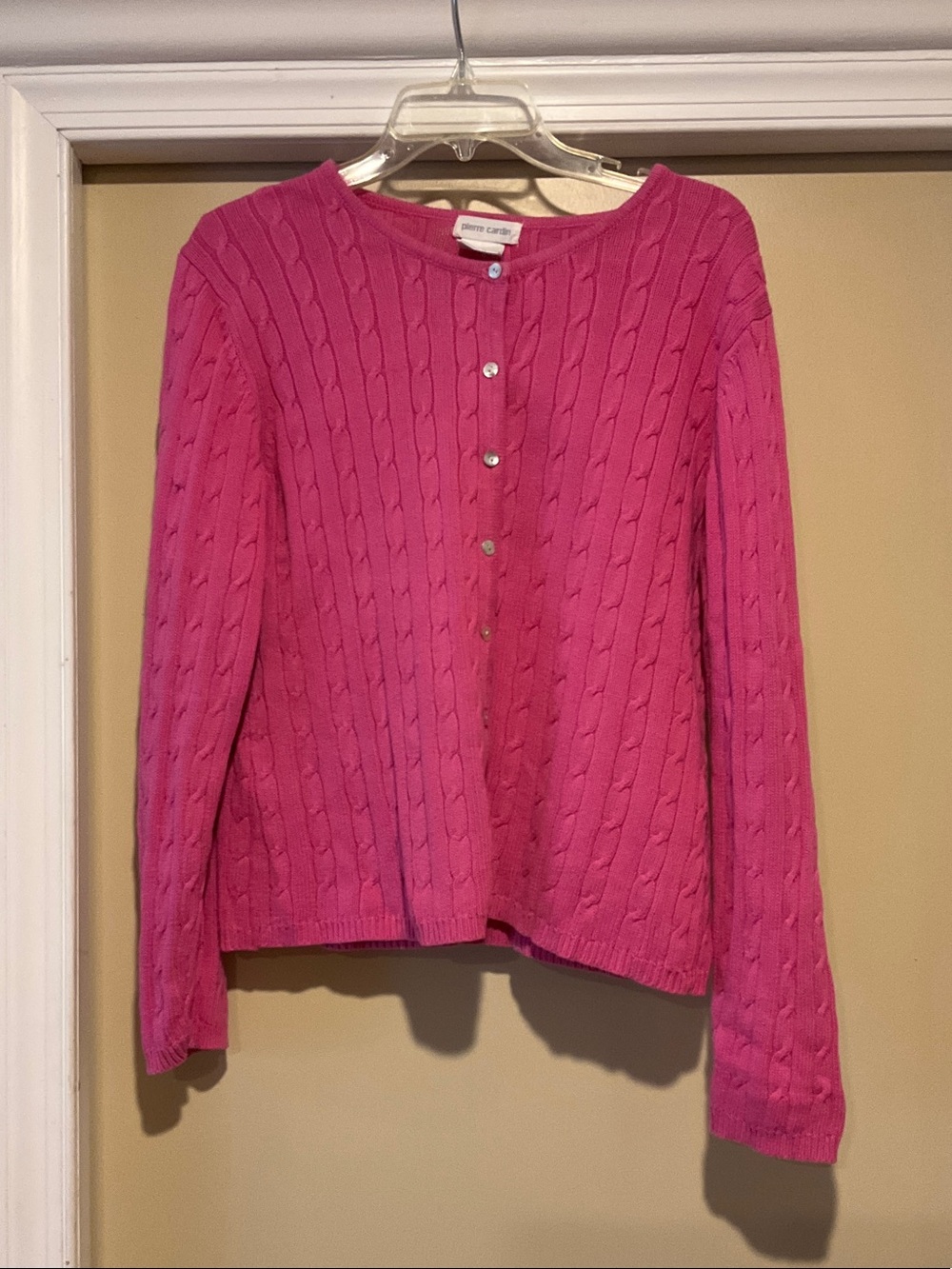 Pierre Cardin Large Bright Pink Cable Knit Button Cardigan